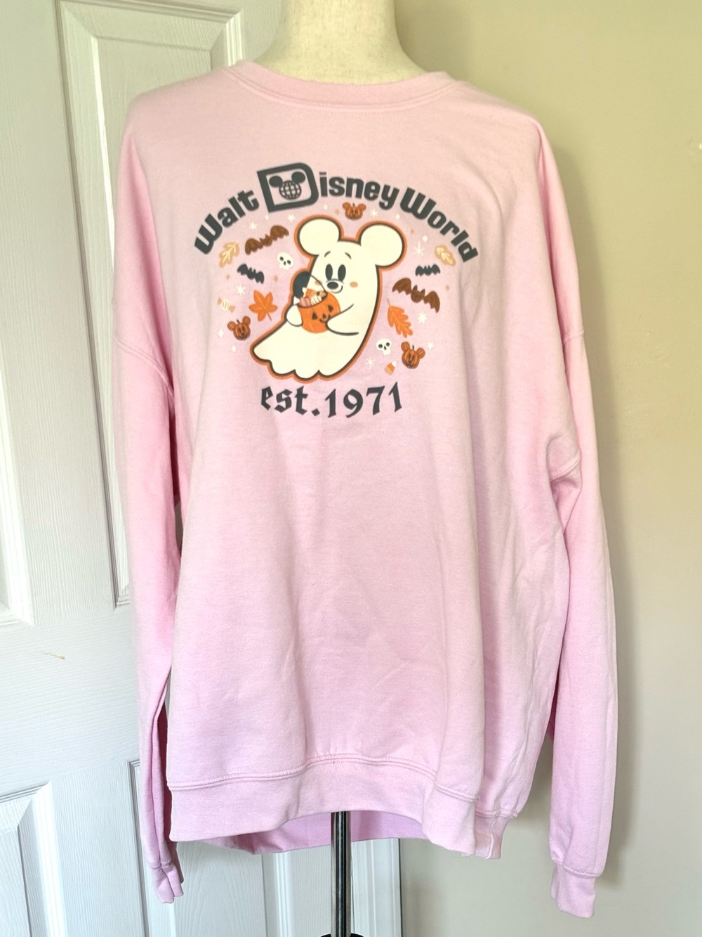 Disney World Pink Ghost Mickey Crewneck Sweatshirt XL NWT